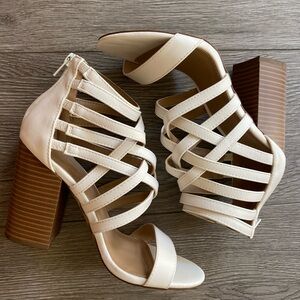 Charlotte Russe white strap block heels